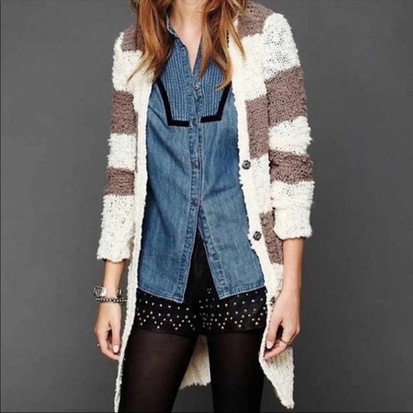 Free People ❄️ Rugby Striped Long Cardigan - Picture 1 of 8